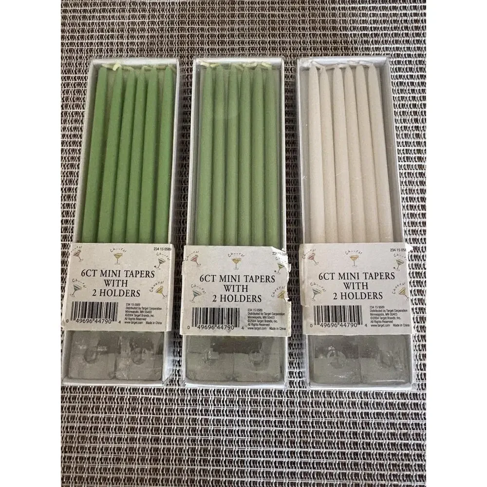 Lot of 3 Target Mini Candle Tapers 2004 Green White 6